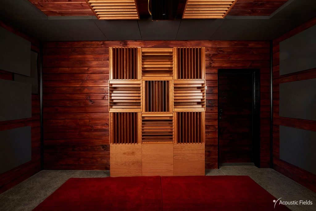 sound diffusers placed on rear wall in home theater
