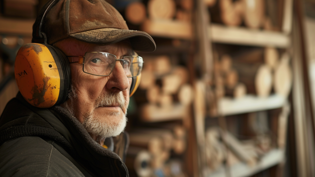 man wearing earmuffs